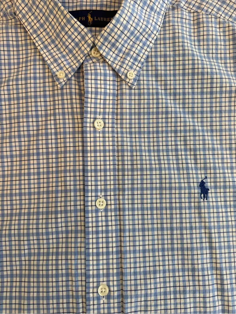 Ralph Lauren Light Blue and White Checked Button-Down Shirt